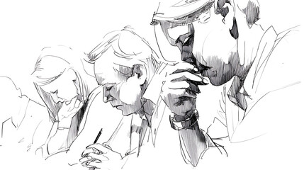 A drawing of three people, two of which are children