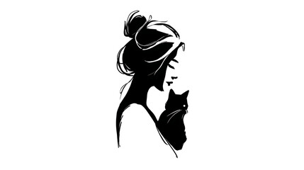 A woman with a cat on her head