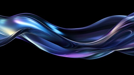 Abstract swirling blue and purple liquid wave on black background.