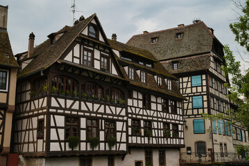 Romantic half-timbered houses from the 16th and 17th centuries, on the banks of the river III (tributary of the Rhine) in the center of Strasbourg, La petite France.