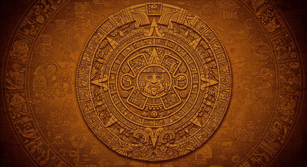 Aztec Calendar Stone Illustration: Ancient Mayan Culture Design
