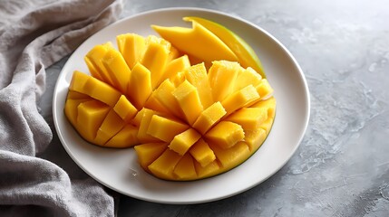 Sliced Mango Arranged on a White Plate