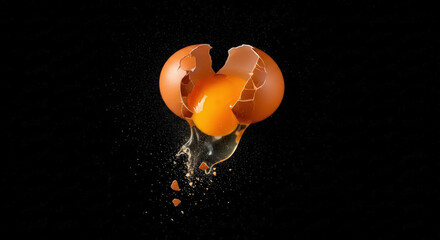 Broken Egg Yolk Splashing Brown Egg Shell Fragments Food Photography