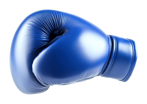 Boxing match preparation sports arena of blue glove dynamic environment close-up view isolated on transparent background