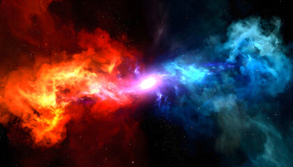 Cosmic Collision Fiery Red and Icy Blue Nebulae Clash in Stunning Space Artwork