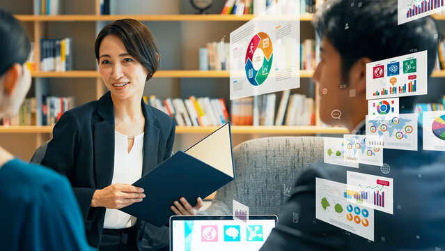 Customer service woman and business data concept