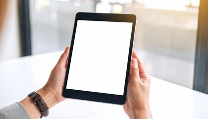 Hands Holding Tablet With Blank Screen