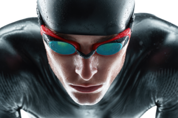 Focused Athlete in Wet Swimsuit and Goggles