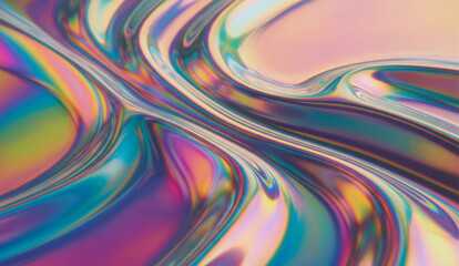 Iridescent holographic foil generating dynamic, vibrant gradient patterns with fluid color transitions and abstract visual energy