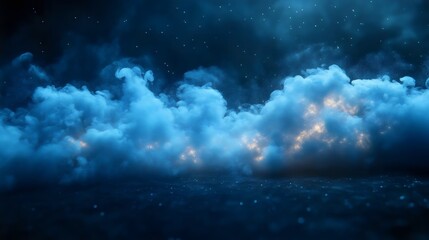 Obraz premium A mystical night scene with glowing clouds and a starry sky above.