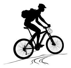 Obraz premium Silhouette of Biker Riding Bicycle with Backpack in Artistic Style