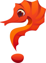 Question symbol as a sea horse kids animal alphabet, funny zoo mascot font, children typeface character type. Cartoon cute vector abc punctuation mark with hippocampus for children fun education