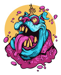 Colorful Cartoon Dog Illustration with Exaggerated Features and Playful Design