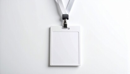 Blank White Identification Badge On Gray Ribbon