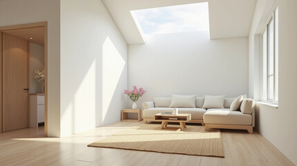 Japandi Living Room with Framed Art and Styled Home Accents-AI Illustration