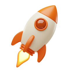 Rocket Launching Icon 3D Render on Transparent Background