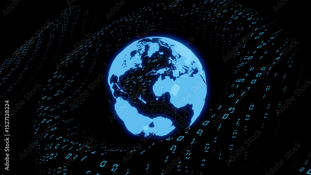Poster conceptual visual of the earth and digital data