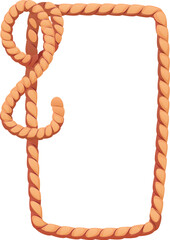 Cartoon pirate rope icon forms a rectangular border with a looped knot on the top left. Vector twisted rope frame. Nautical and rustic thick cord gui game element of sailor skill, and maritime theme
