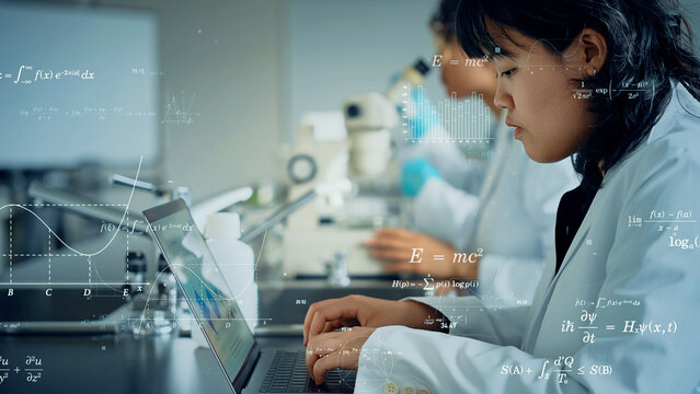 実験する多国籍の科学者グループと研究開発のコンセプト