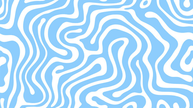 Psychedelic groovy water wave and milk drink pattern. Vector abstract cyan and white wavy swirled, textured background, ornament or wallpaper with undulating waves. Dynamic visual illusion effect