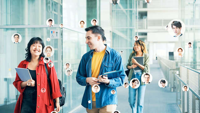 Smiling multinational people and global network concept