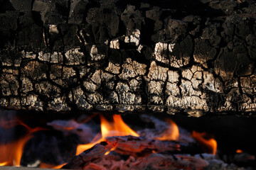 burning wood burning in the fireplace