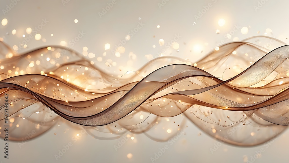 Poster Elegant Golden Waves Abstract Background with Shimmering Particles and Flowing Lines