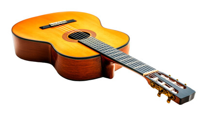 Playing classical guitar in a cozy studio music performance artistic environment close-up cut out on transparent background