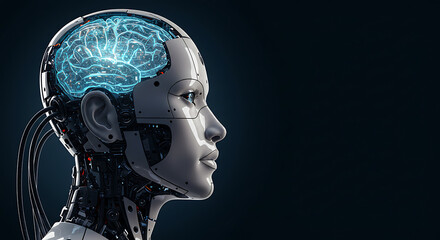 AI Brain: Robotic Head with Glowing Neural Network