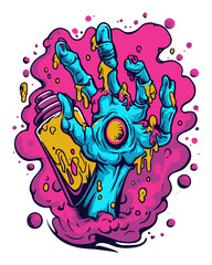 Naklejka premium Vibrant Hand Emerging From Colorful Liquid in Cartoonish Artistic Style