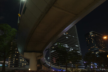 大阪市堂島・阪神高速1号環状線と堂島川周辺の夜景