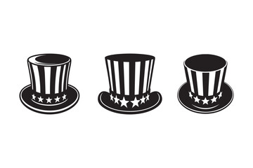 Uncle Sam Hat Icons – Patriotic American Top Hat Vector Set