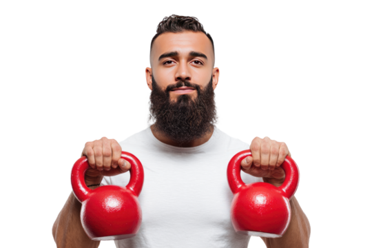 Man Holding Kettlebells Strong and Focused Fitness