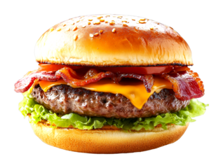 Sizzling bacon cheeseburger delight fast food joint food indoor close-up isolated on transparent background