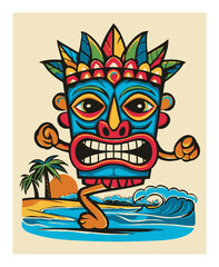 Obraz premium Vibrant Tropical Cartoon Character with Colorful Face and Mask Design