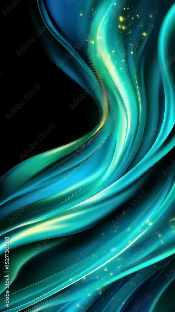 Poster mesmerizing abstract design with smooth waves of teal and blue gradients, evoking tranquility and ar