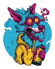 Colorful Cartoon Animal with Spray Paint in Graffiti Style, Vibrant and Playful Design