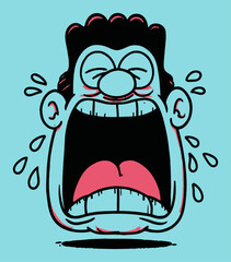 Hand-Drawn Cartoon Character Expressing Emotion with Tears and Exaggerated Features