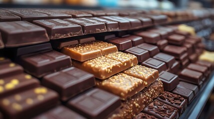 A tempting display of assorted chocolate bars, perfect for any sweet cravings