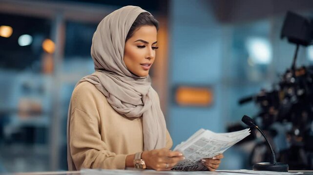 Newscaster anchor talking  on news