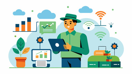 A smart inventory management system that uses AI to predict crop yields and demand allowing farmers to efficiently plan and sell their produce to maximize profits.. Vector illustration