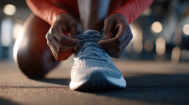 Athlete Tying Running Shoes Before Workout - Powered by Adobe