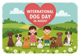 International dog day celebration with children and dogs