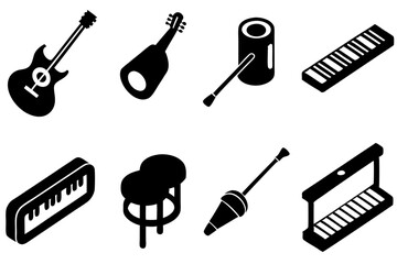 Isometric icons of various musical instruments