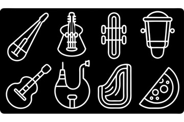 Collection of musical instruments and summer icons