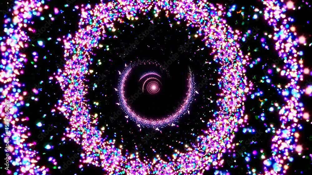 Poster abstract colorful spiral pattern with glowing lights on black background