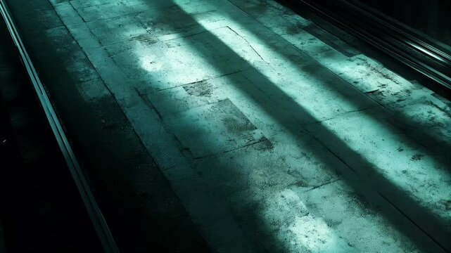 Teal and Green Light Streaks on Dark Weathered Surface