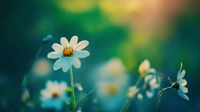 A single flower bloomed brightly in the garden, its colorful petals opening toward the warm morning sun.
