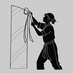 a person tying a ribbon silhouette vector design art and illustration