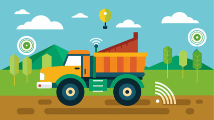 A smart manure spreader that uses GPS and mapping technology to precisely distribute manure onto fields reducing overapplication and nutrient runoff.. Vector illustration